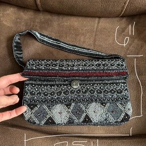 Elegant Black and Silver Beaded Clutch